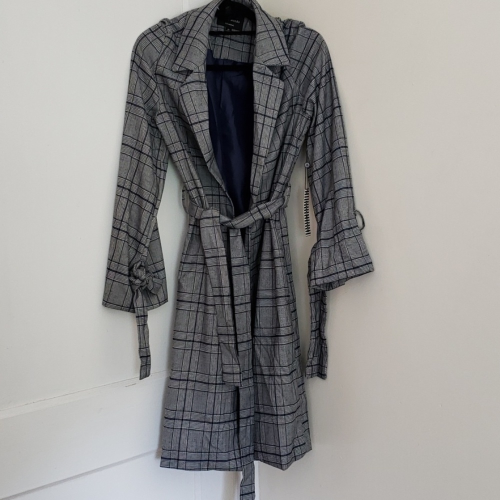 Grey checked Duster Jacket.